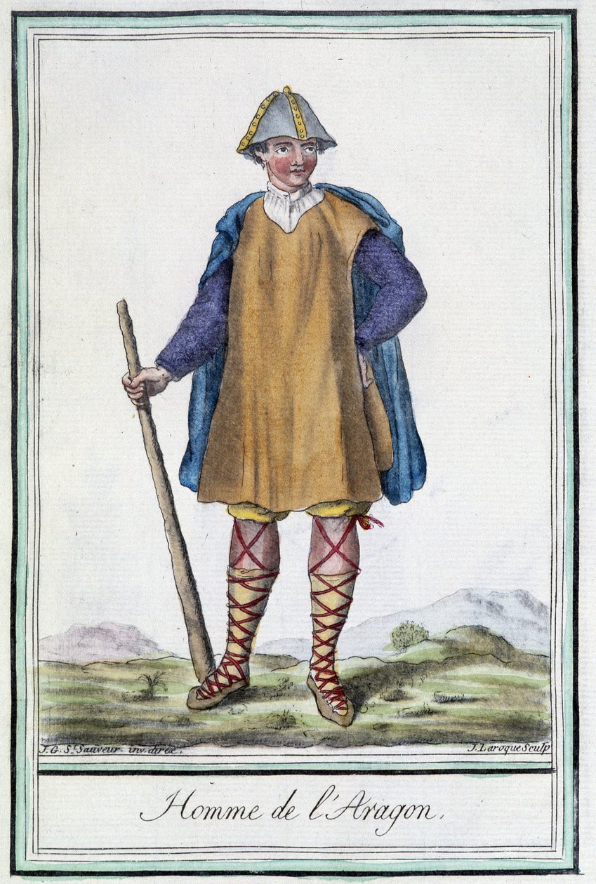 Homem de Aragão (Espanha) - na "Encyclopedia of Travels" de Grasset St Sauveur, ed. 1796 de Jacques Grasset de Saint Sauveur