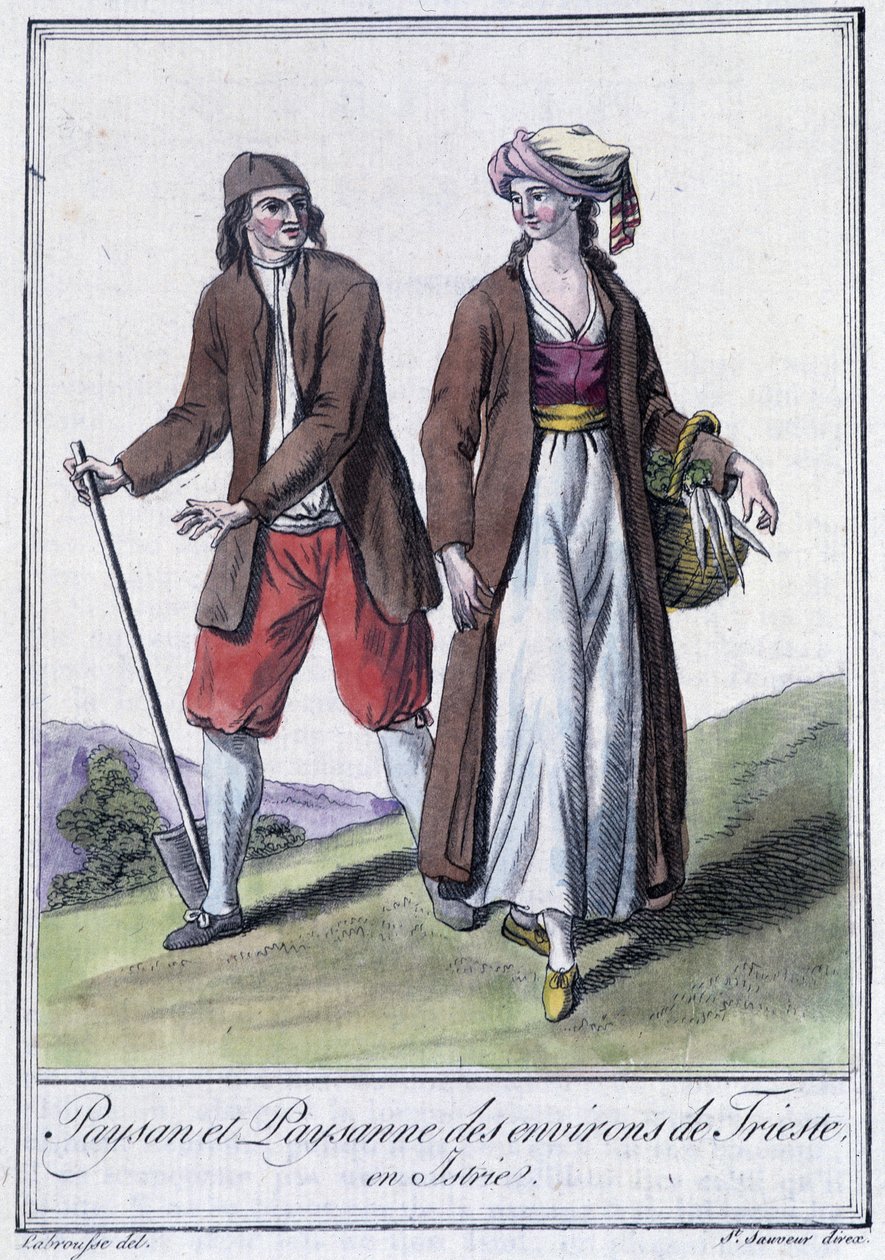 Camponesa e camponesa de Trieste, Itália, - in "Encyclopedia of Travels" de Grasset St Sauveur, Paris de Jacques Grasset de Saint Sauveur