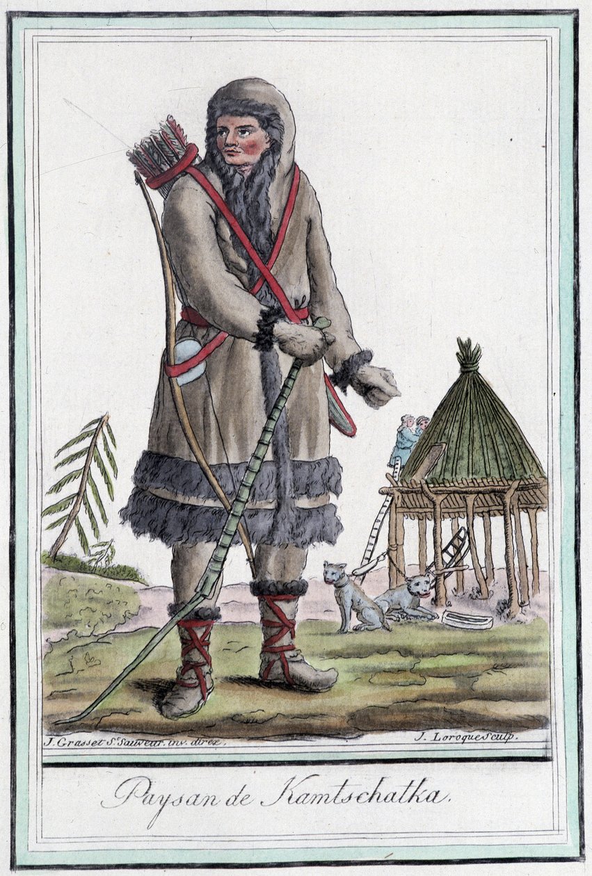 Peasant du Kamchatka - na "Encyclopedia of travels" de Grasset St Sauveur, Paris de Jacques Grasset de Saint Sauveur