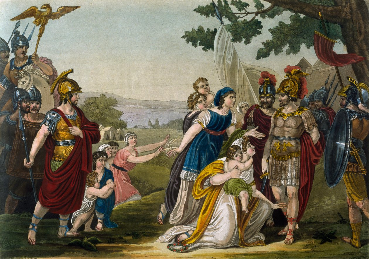 Violação de Sabine Women, de Jacques Grasset de Saint-Sauveur (1757-1810), gravura da Roma Antiga, ou descrição histórica e pictórica de tudo o que se relaciona com o povo romano, seus militares, costumes, vida religiosa e pública de Jacques Grasset de Saint Sauveur