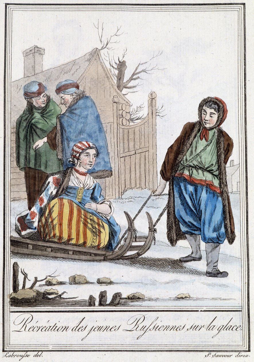 Recreação de meninas russas em marreta (russas) - in "Encyclopédie des voyages" de Grasset Saint Sauveur, ed. Paris 1796 de Jacques Grasset de Saint Sauveur