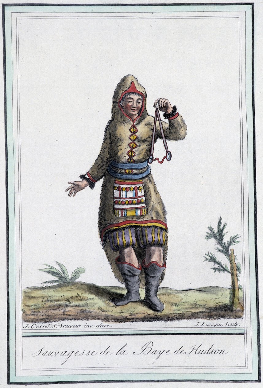 Sauvagesse of Hudson Bay (Canadá) - na "Encyclopedia of Travels" de Grasset St Sauveur, ed. 1796 de Jacques Grasset de Saint Sauveur