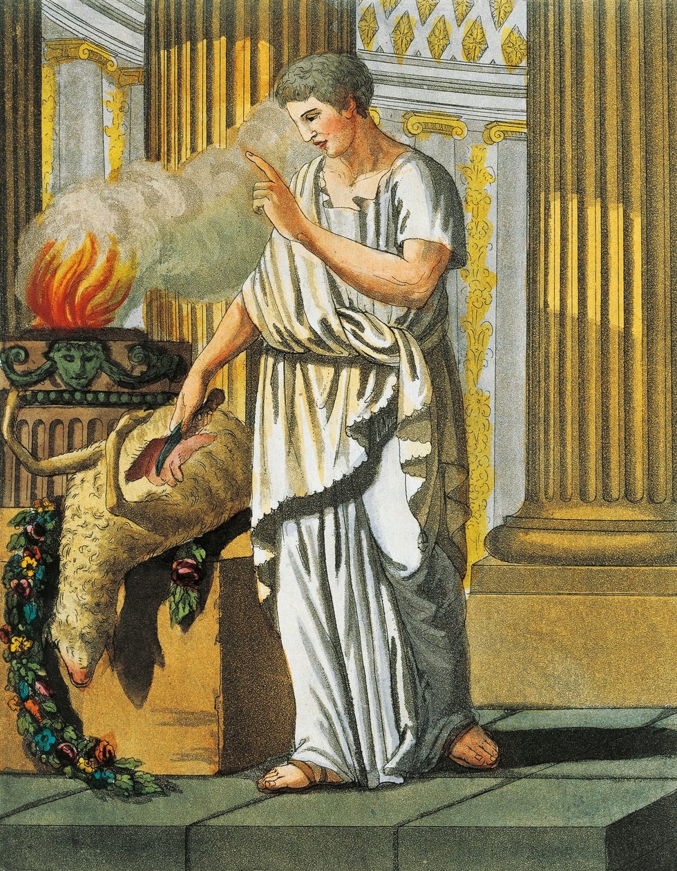 Soothsayer, de Jacques Grasset de Saint-Sauveur (1757-1810), gravura da Roma Antiga, ou descrição histórica e pictórica de tudo o que se relaciona com o povo romano, seus militares, costumes, vida religiosa e pública. de Jacques Grasset de Saint Sauveur