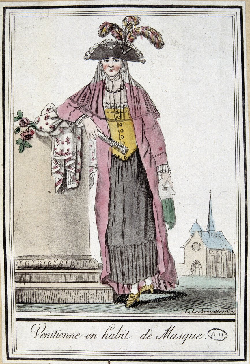 Venitian woman in mask costume - in "Encyclopédie des voyages" by Grasset Saint Sauveur, ed. Paris 1796 de Jacques Grasset de Saint Sauveur