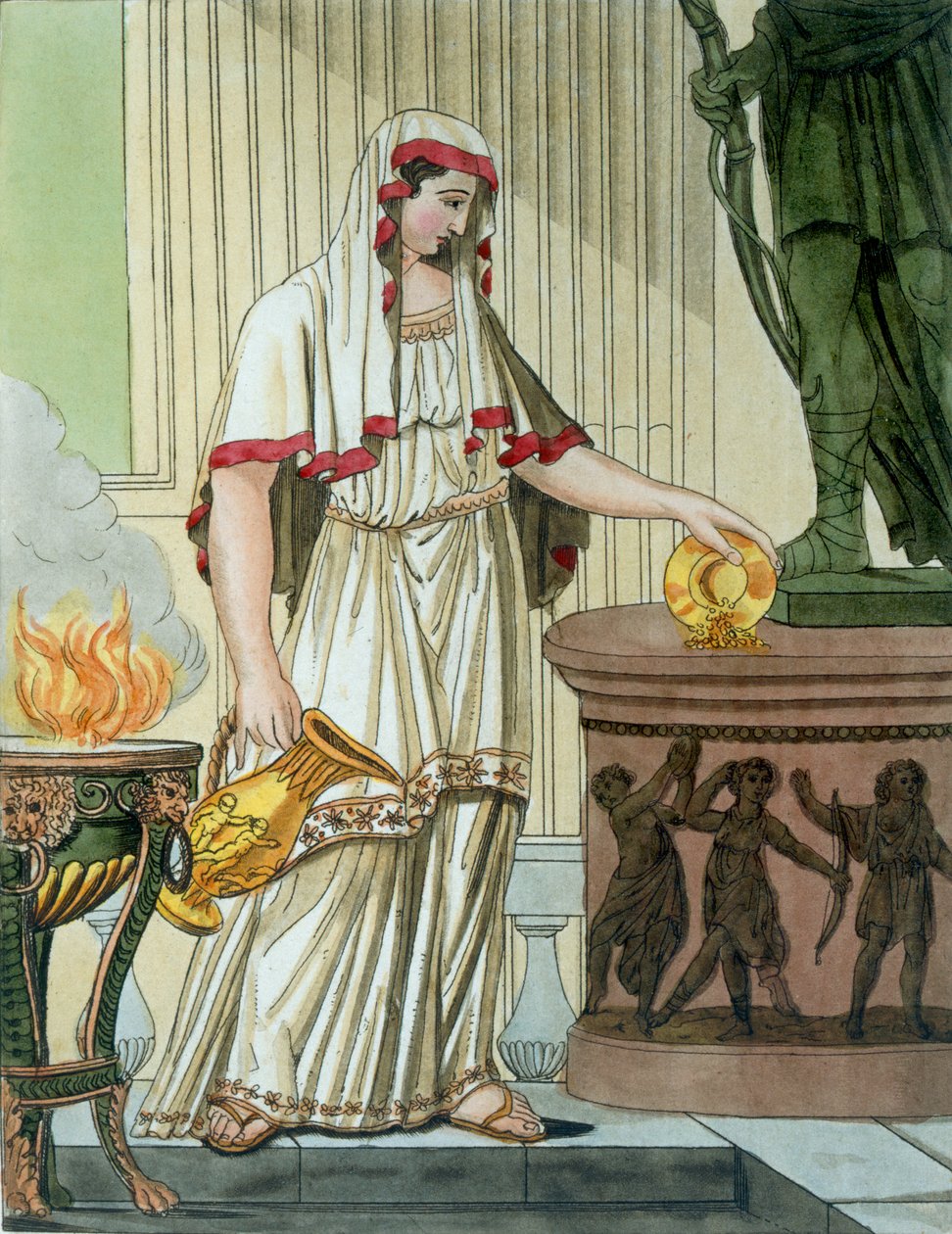 Vestal virgem, ilustração de &39;L&39;Antique Roma&39;, gravada por Labrousse, publicada em 1796 de Jacques Grasset de Saint Sauveur