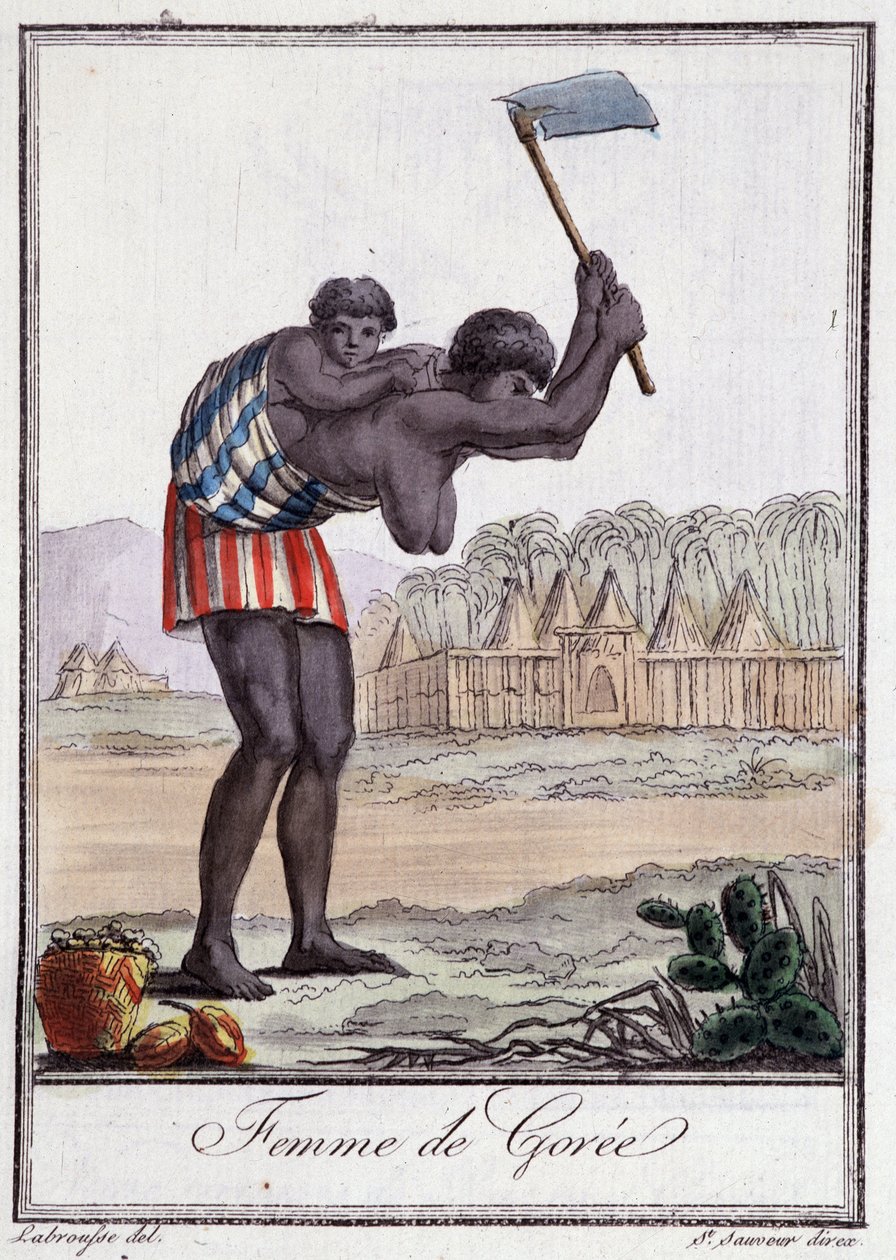 Woman of Goree beating the earth - in" Encyclopedie of travels" de Grasset St Sauveur, ed. Deroy, Paris de Jacques Grasset de Saint Sauveur