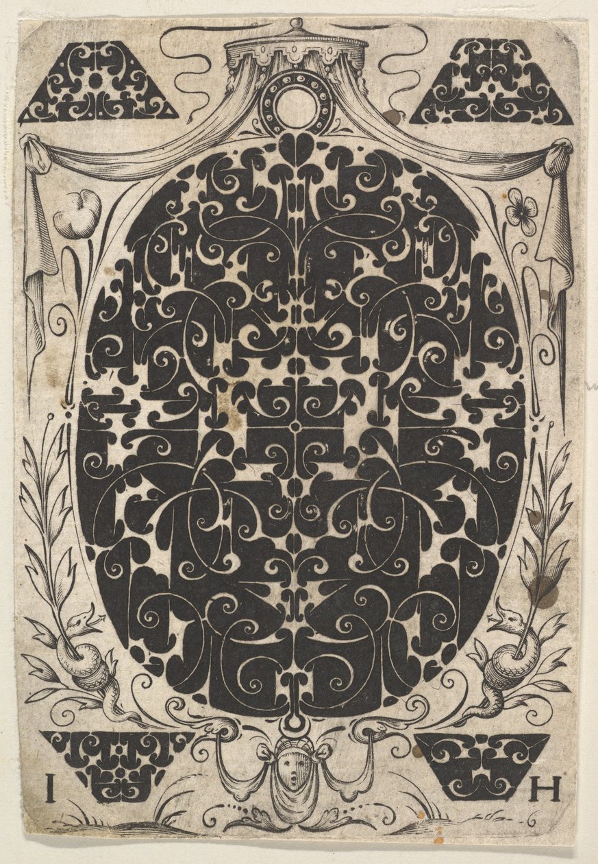 Pingente Oval Decorado com Schweifwerk, Rodeado por Motivos Menores e Coroado b..., ca. 1614-19. de Jacques Hurtu