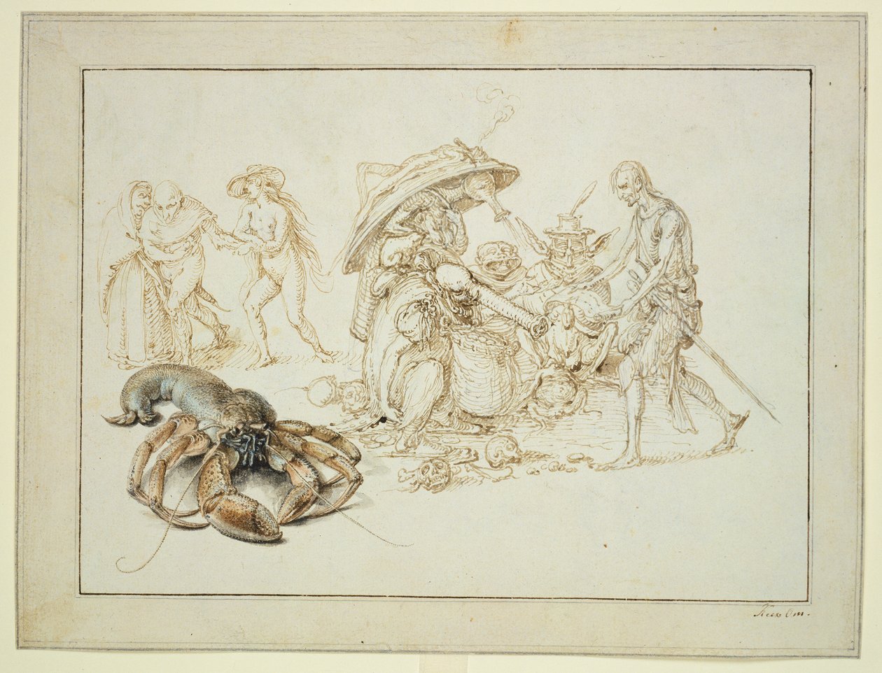 Lagosta e duas bruxas , c.1602 (caneta e aguarela sobre papel) de Jacques II de Gheyn