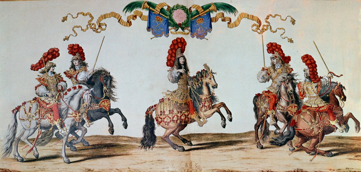 Carrossel de 1662: Rei Luís XIV e os cavaleiros participantes no Carrossel de 1662 em Paris (gravura) de Jacques I Bailly