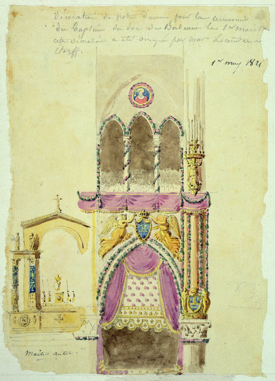 Projeto de Decoração de Notre Dame para o Batismo do Duc de Bordeaux de Jacques Ignace Hittorff