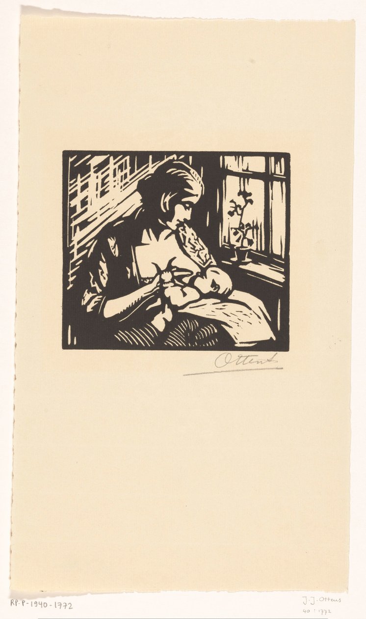 Mulher a amamentar uma criança de Jacques Jeichienus Ottens (signed by artist)
