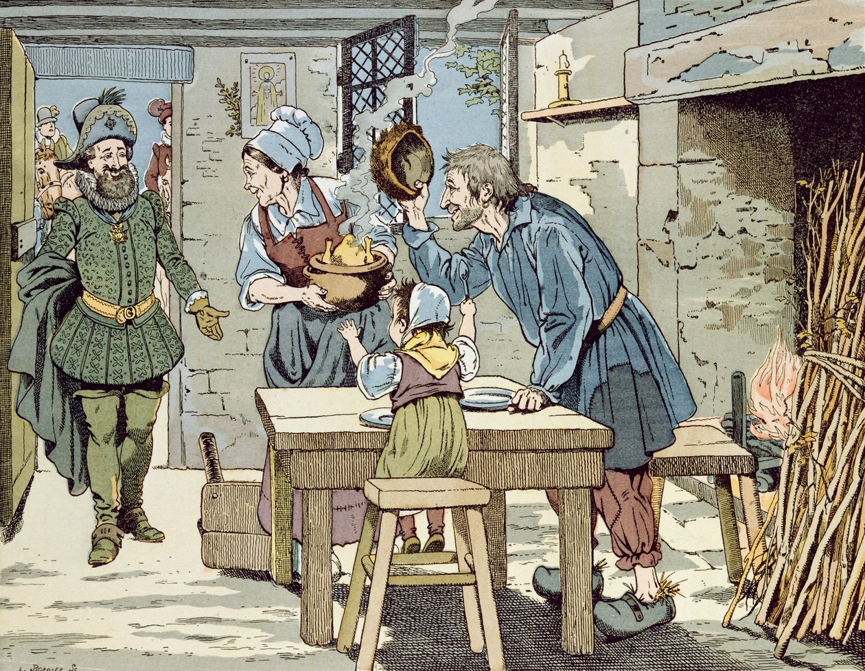 Henrique IV, Rei dos Pobres que quer que todos os seus súditos comam frango para o jantar de domingo, c.1900 de Jacques Marie Gaston Onfray de Breville (Job)