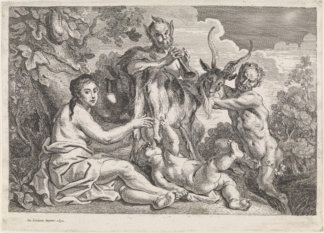 A criança Júpiter é alimentada pela cabra Amalthea de Jacques Jordaens