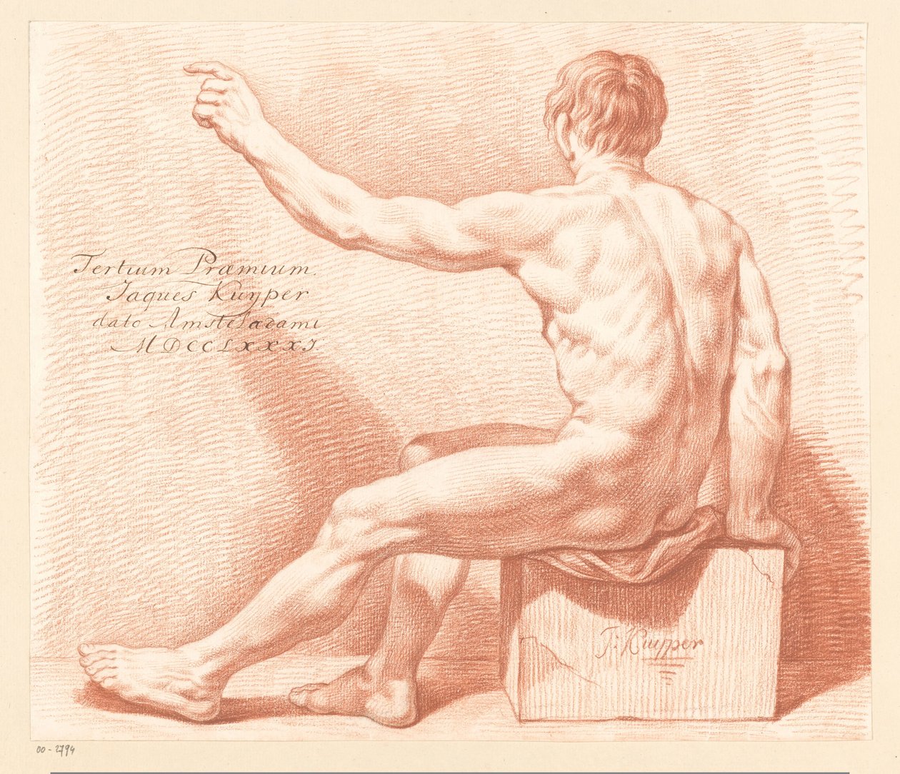 Nu masculino sentado, visto por trás (3º prémio 1781) de Jacques Kuyper