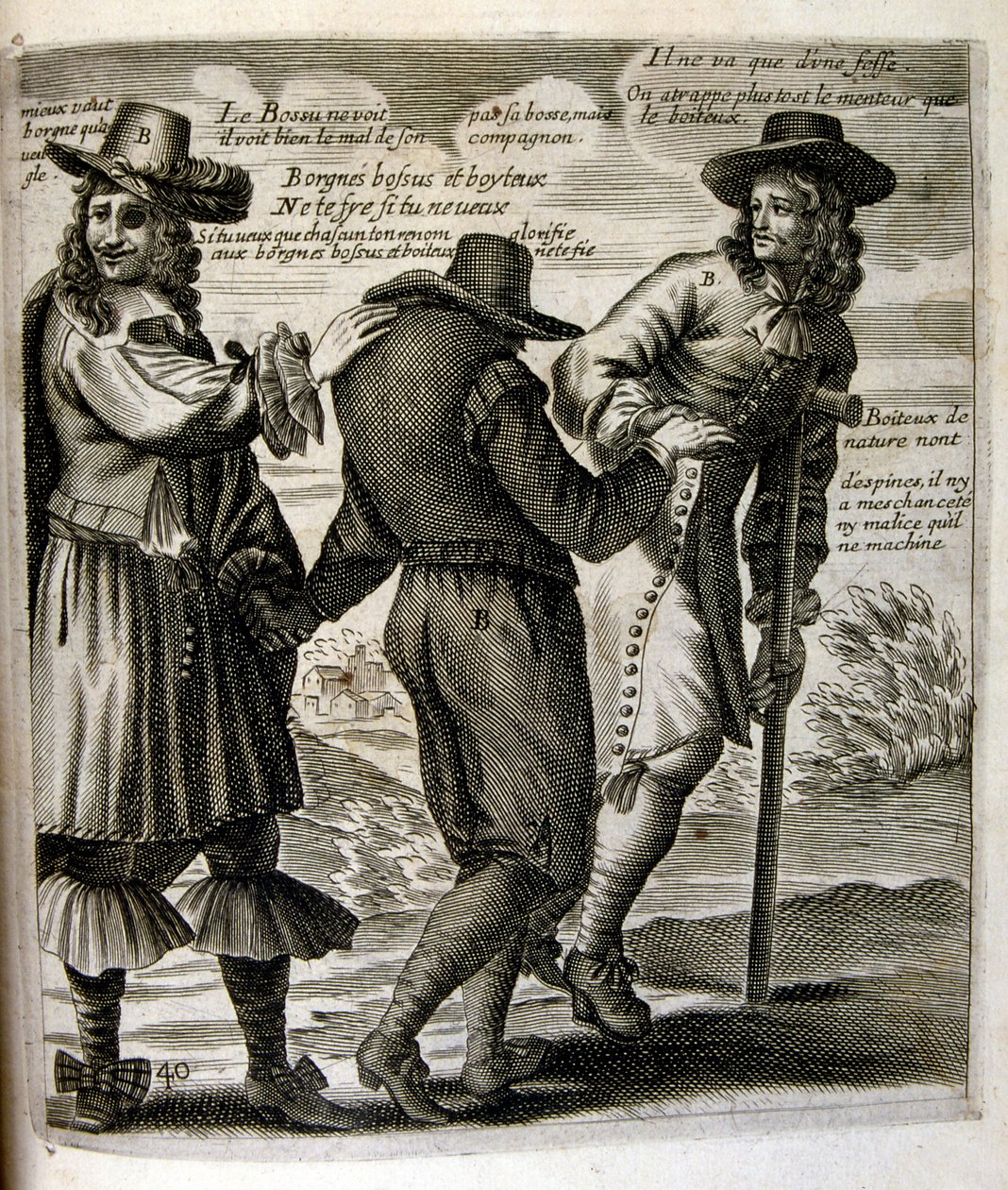 Ilustração gravada do século XVII de uma coleção de provérbios. Paris 1657-1663. De Jacques Lagniet (1620-1675). Gravador francês. Dele saíram muitas gravuras de crítica social e imagens de escárnio, como as suas ilustrações por vezes grotescas e fantástic de Jacques Lagniet