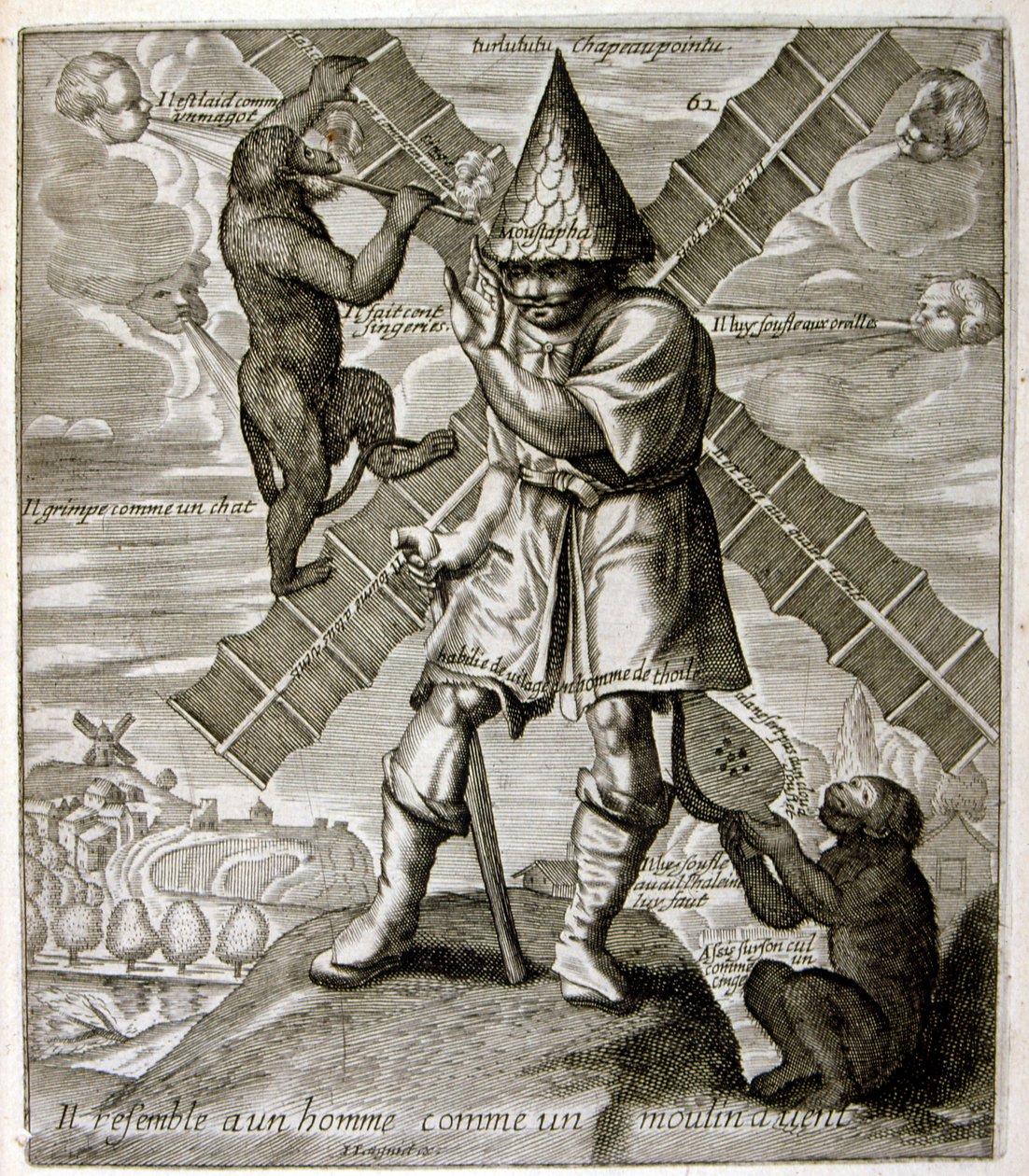 Ilustração gravada do século XVII de uma coleção de provérbios. Paris 1657-1663. De Jacques Lagniet (1620-1675). Gravador francês. Dele saíram muitas gravuras de crítica social e imagens de escárnio, como as suas ilustrações por vezes grotescas e fantástic de Jacques Lagniet