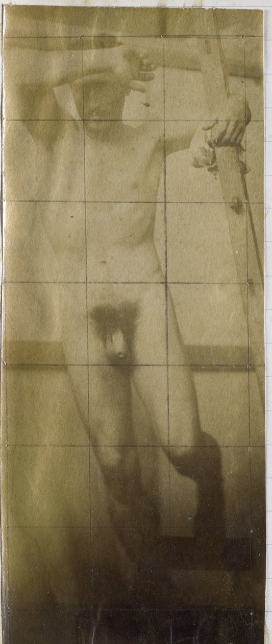 Estudo de um modelo masculino nu suspenso num andaime de madeira, no estúdio de Jacques de Lalaing de Jacques Lalaing (attributed to)