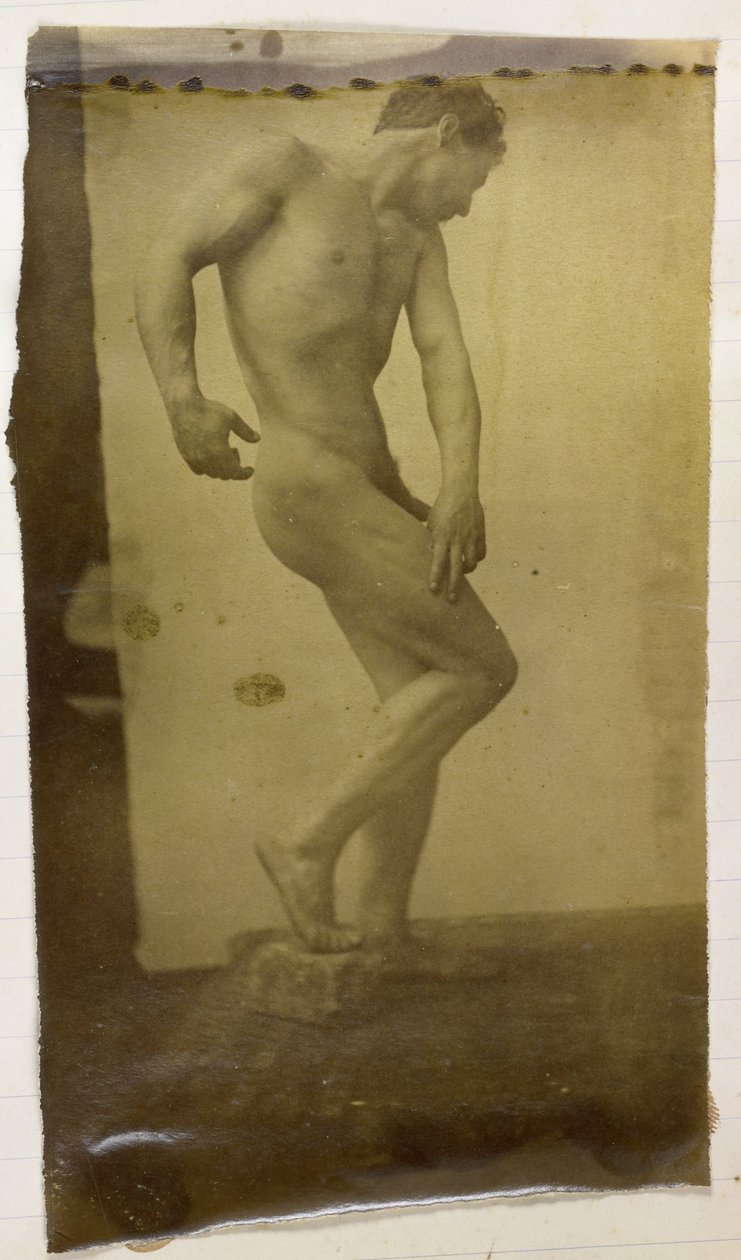 Estudo de um modelo nu masculino, em pé e levemente curvado, visto de frente, no estúdio de Jacques de Lalaing de Jacques Lalaing (attributed to)