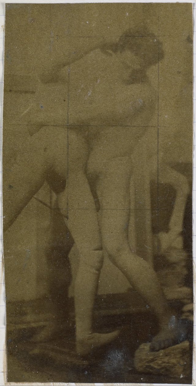 Estudo de um modelo masculino nu, de pé e lutando com boneca membro, no estúdio de Jacques de Lalaing, possivelmente estudo preliminar para a pintura The Wrestlers de Jacques Lalaing (attributed to)