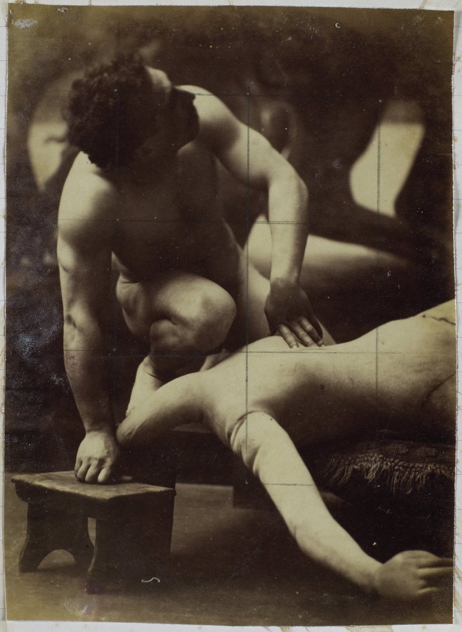 Estudo de um modelo nu masculino lutando com um manequim, no estúdio de Jacques de Lalaing de Jacques Lalaing (attributed to)