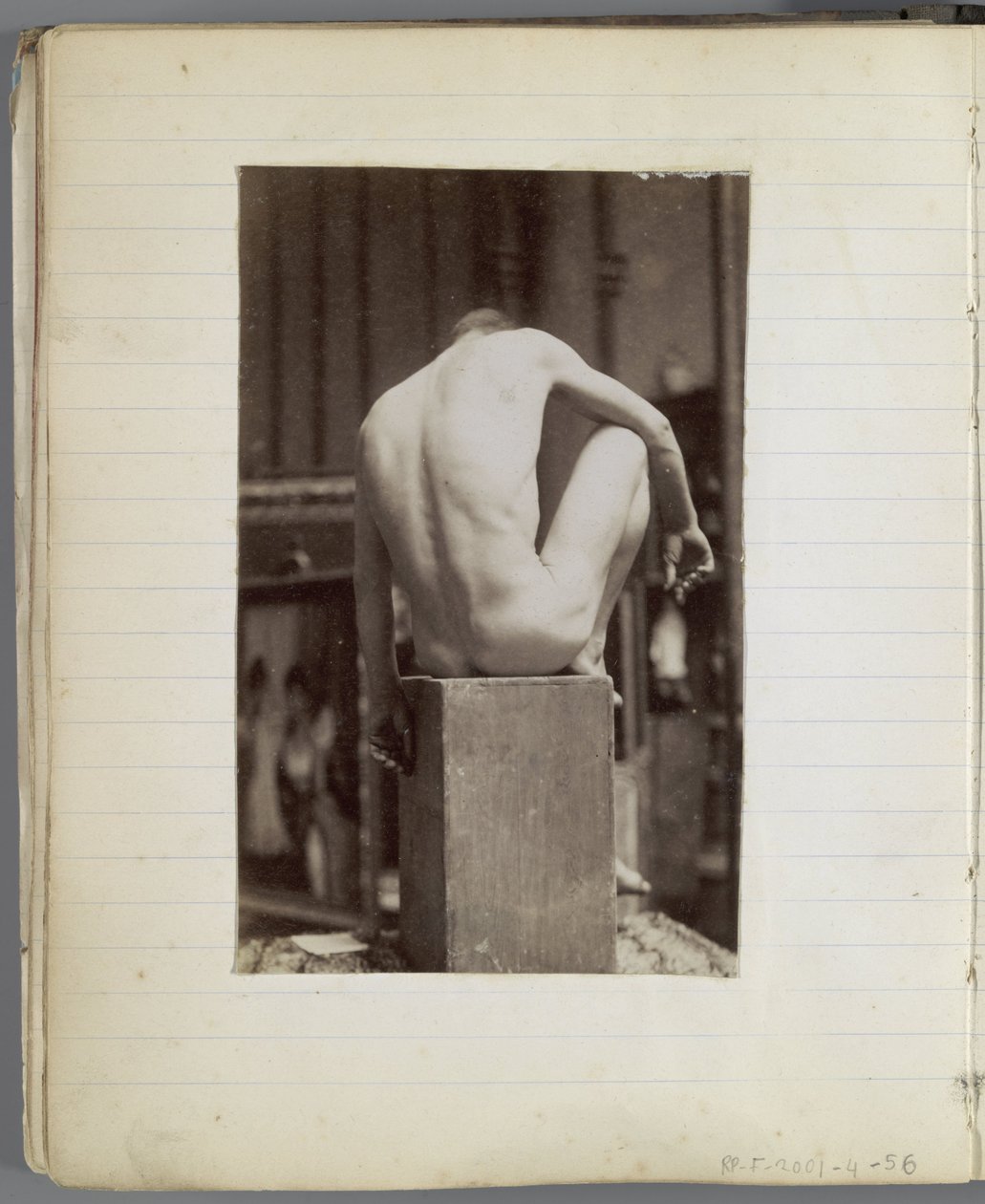 Estudo de um modelo nu masculino, sentado e visto de trás, no estúdio de Jacques de Lalaing de Jacques Lalaing (attributed to)