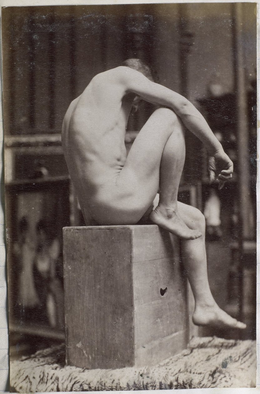 Estudo de um modelo nu masculino, sentado e visto de lado, no estúdio de Jacques de Lalaing de Jacques Lalaing (attributed to)