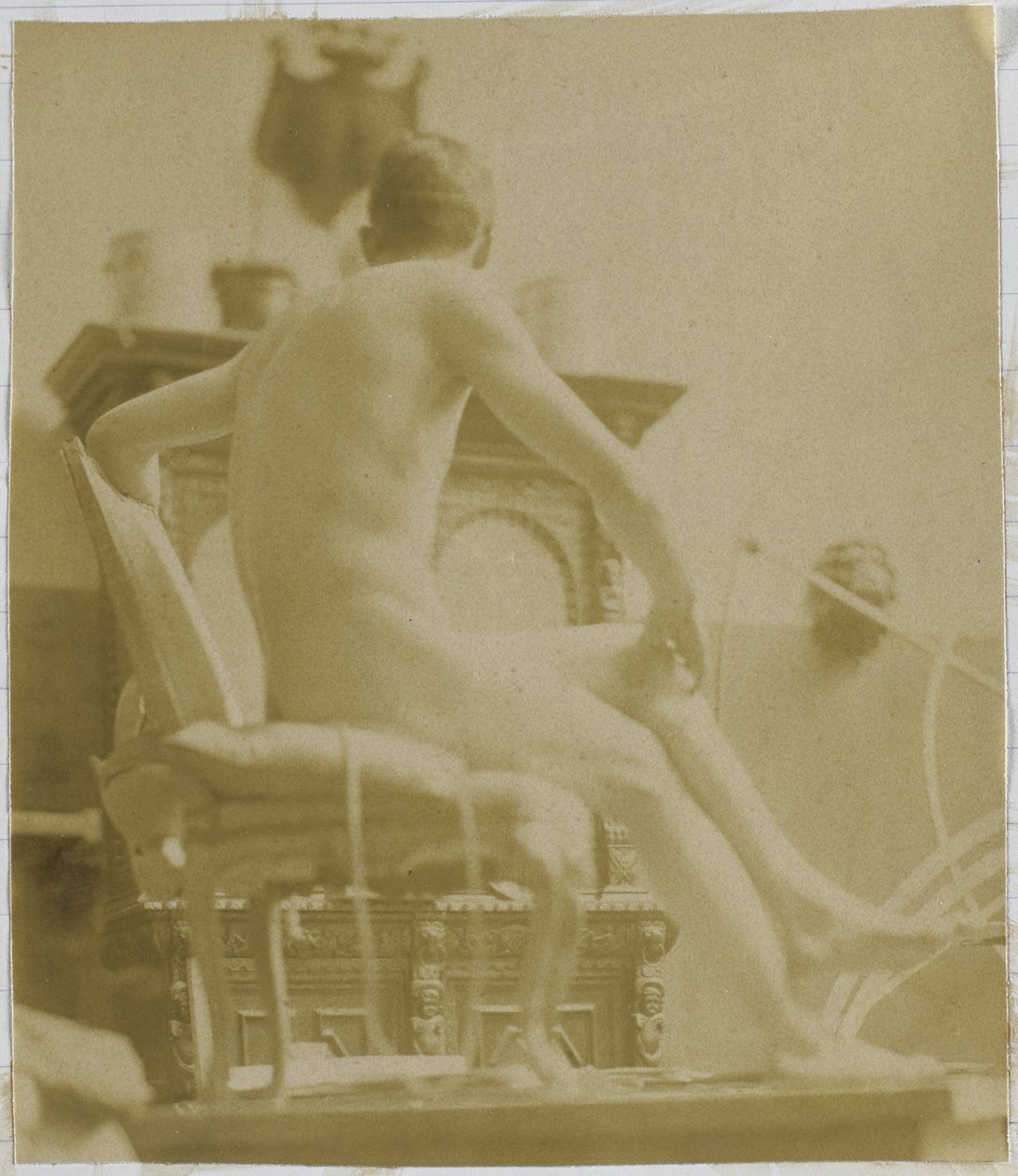 Estudo de um modelo nu masculino, sentado em uma poltrona, no estúdio de Jacques de Lalaing de Jacques Lalaing (attributed to)