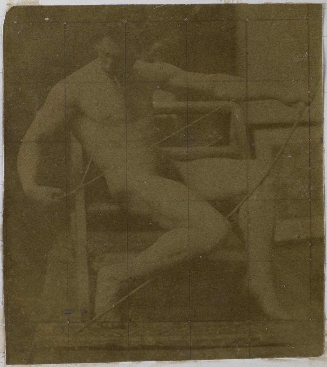 Estudo de um modelo nu masculino sentado em um degrau, visto de frente com uma corda e um laço no colo, no estúdio de Jacques de Lalaing de Jacques Lalaing (attributed to)