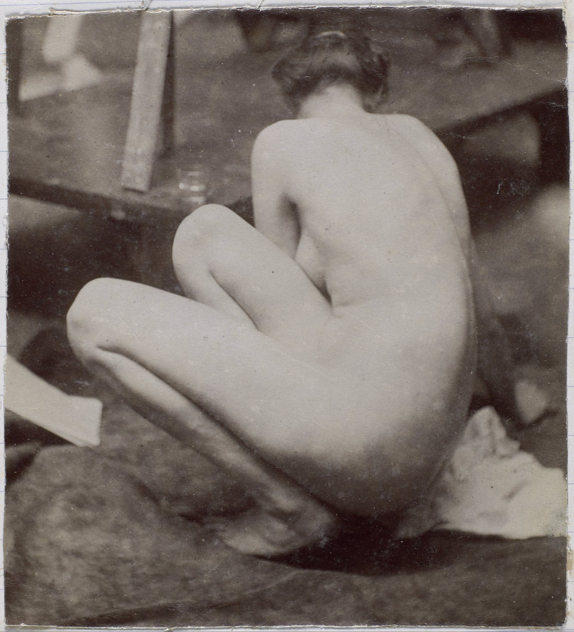 Estudo de um modelo nu feminino, visto de costas, no estúdio de Jacques de Lalaing, estudo preliminar de elemento para uma fonte no Musée des Beaux arts, Tournai e para uma fonte circular de Jacques Lalaing (attributed to)