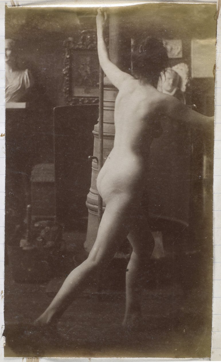 Estudo de uma modelo feminina nua, vista por trás, no estúdio de Jacques de Lalaing de Jacques Lalaing (attributed to)