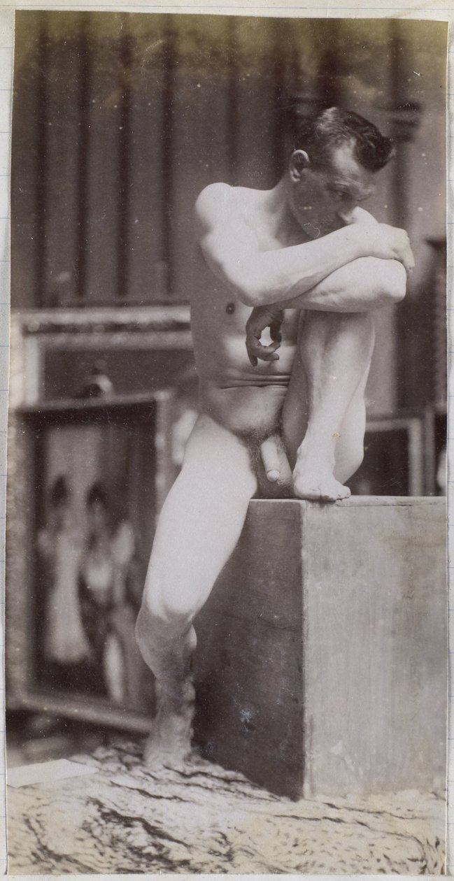 Estudo de um modelo nu masculino sentado no estúdio de Jacques de Lalaing de Jacques Lalaing (attributed to)