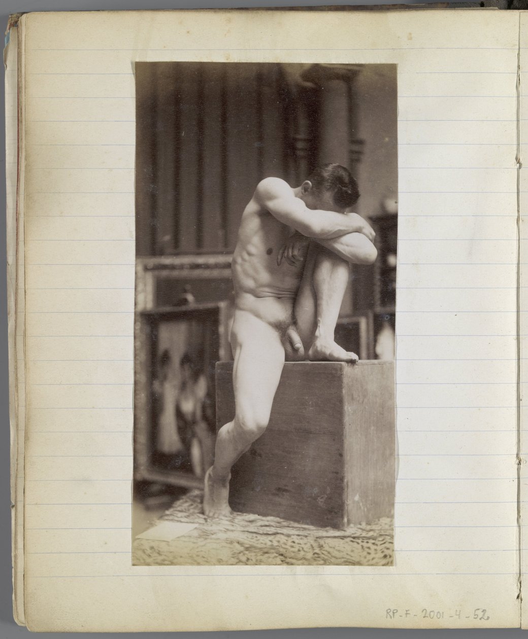 Estudo de um modelo nu masculino sentado no estúdio de Jacques de Lalaing de Jacques Lalaing (attributed to)
