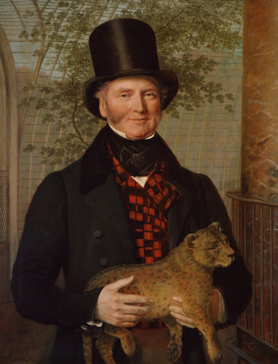 Retrato de Edward Cross, segurando um filhote de leão, 1838 de Jacques Laurent Agasse