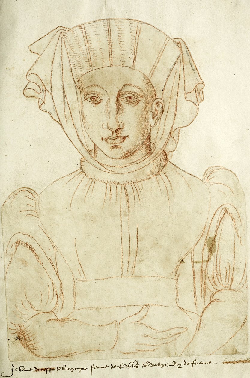 "Jehenne de Bourgongne esposa de Philippes de Valoys rei de França", fol. 6 do Recueil d