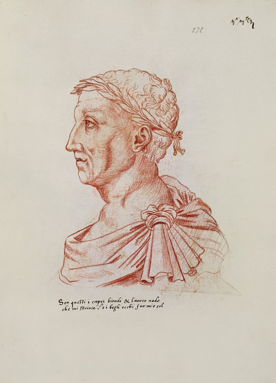 Ms.266 fol.271 v Petrarca (1304-74), de &39;Recueil d&39;Arras&39; (giz vermelho sobre papel) de Jacques Le Boucq