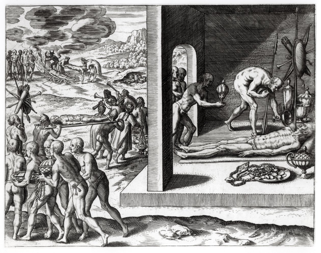 Ritos fúnebres indianos, de &39;Americae&39;, escritos e gravados por Theodor de Bry (1525-1575), 1602 de Jacques Le Moyne