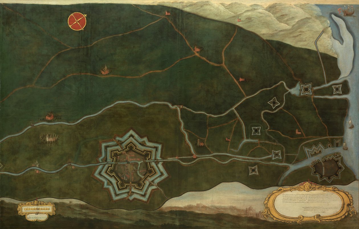 Mapa de Damme e das Fortalezas Fronteiriças espanholas perto de Sluis (óleo sobre tela) de Jacques Lobberecht