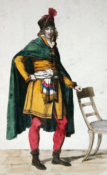 Vestido Civil de Cidadão Francês, c.1795 (gravura a cores) de Jacques Louis (after) David