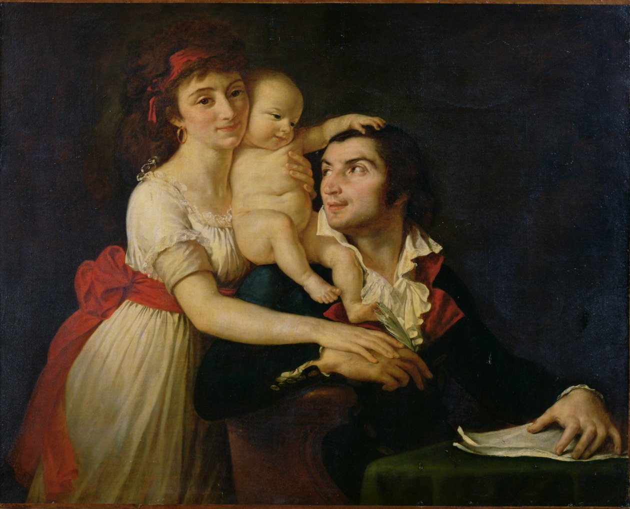 Camille Desmoulins (1760-94), sua esposa Lucile (1771-94) e seu filho Horace-Camille (1792-1825) c.1792 (óleo sobre tela) de Jacques Louis (workshop of) David