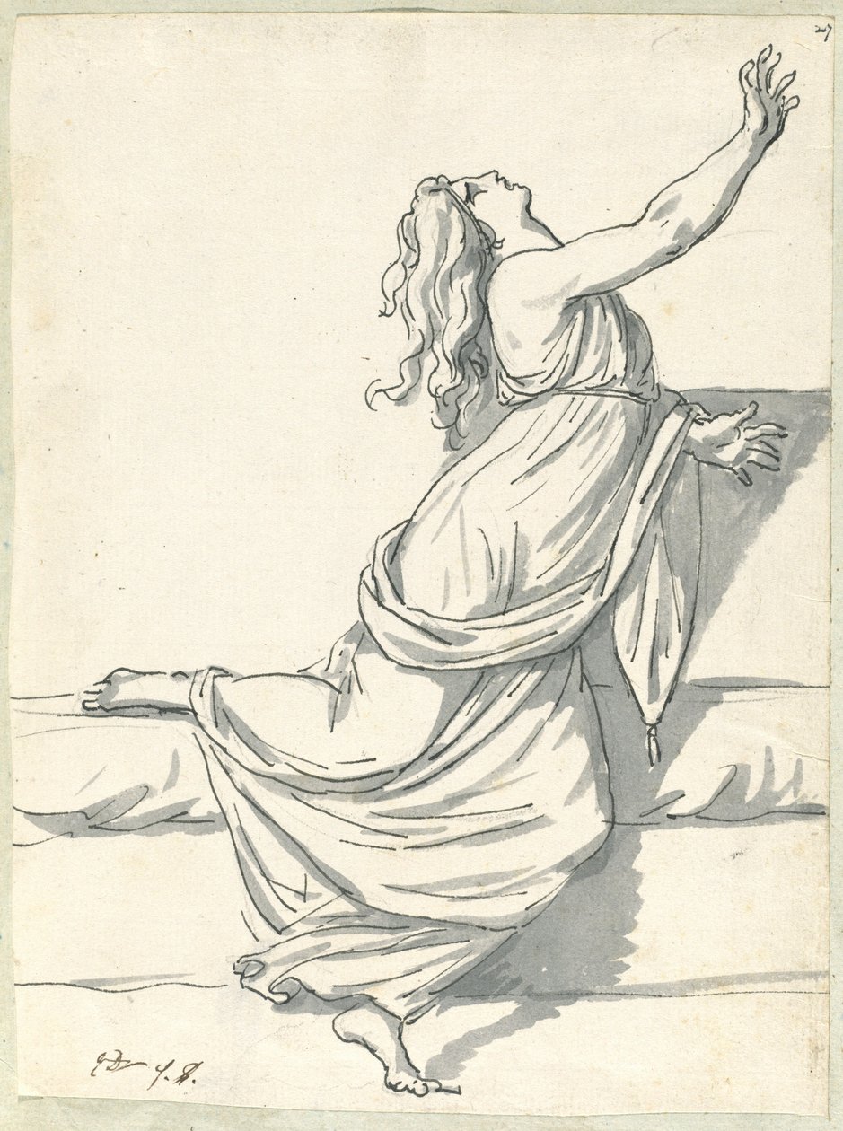 Uma mulher perturbada com a cabeça jogada para trás de Jacques Louis David