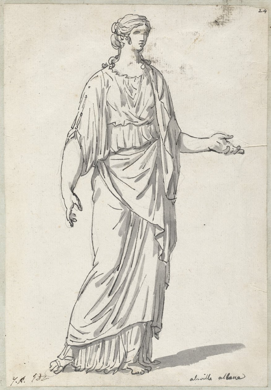 Escultura clássica de uma mulher com um braço estendido de Jacques Louis David
