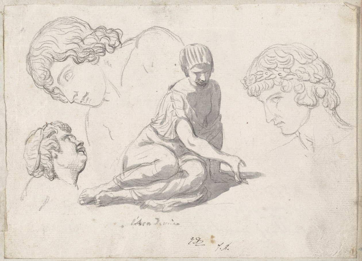 Lançador de dados e outros estudos sobre esculturas antigas de Jacques Louis David