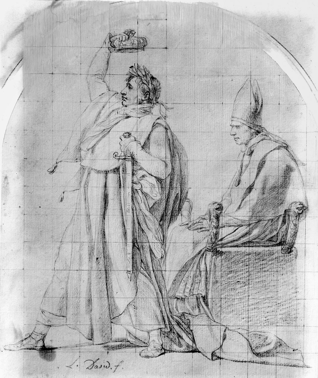O próprio Imperador Napoleão Coroando, c.1804/07 (lápis sobre papel com vestígios de tinta) de Jacques Louis David