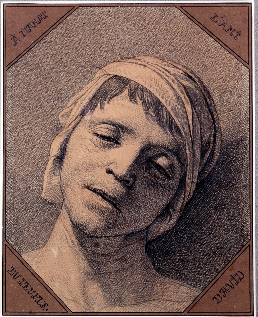 Estudo do chefe de Jean Paul Marat (1763-1793) assassinado em 13/07/1793 Desenho de Jacques Louis David (1748-1825). Dim 0,27 x 0,21 m Versailles musee du chateau de Jacques Louis David