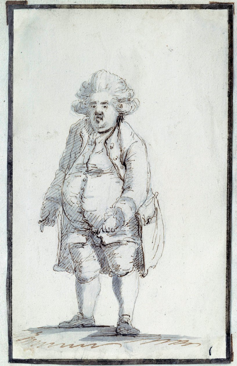 Revolução Francesa: "Caricatura de Mirabeau-Tonneau" Andre Boniface Louis Riquetti (1754-1792), Visconde de Mirabeau, conhecido como "Mirabeau-Tonneau" (Mirabeau Tonneau) foi apelidado de barril por causa da sua corpulência. Desenho em tinta marrom por Jac de Jacques Louis David