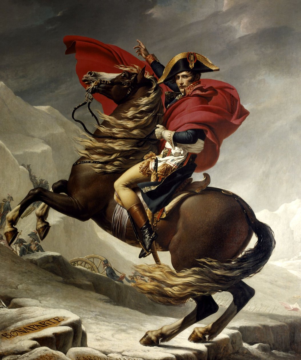 Napoleão Bonaparte atravessa os Alpes no Grand Saint Bernard de Jacques Louis David