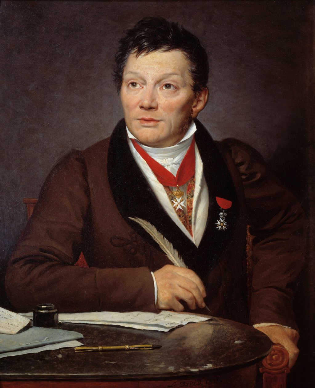 Retrato de Alexandre Lenoir (1761-1839) arqueólogo e curador do Musee des Monuments francais Pintura de Jacques Louis David (1748-1825) 1817 Sol. 0,76x0,62 m - Retrato de Alexandre Lenoir (1761-1839), arqueólogo e curador do Museu de F de Jacques Louis David