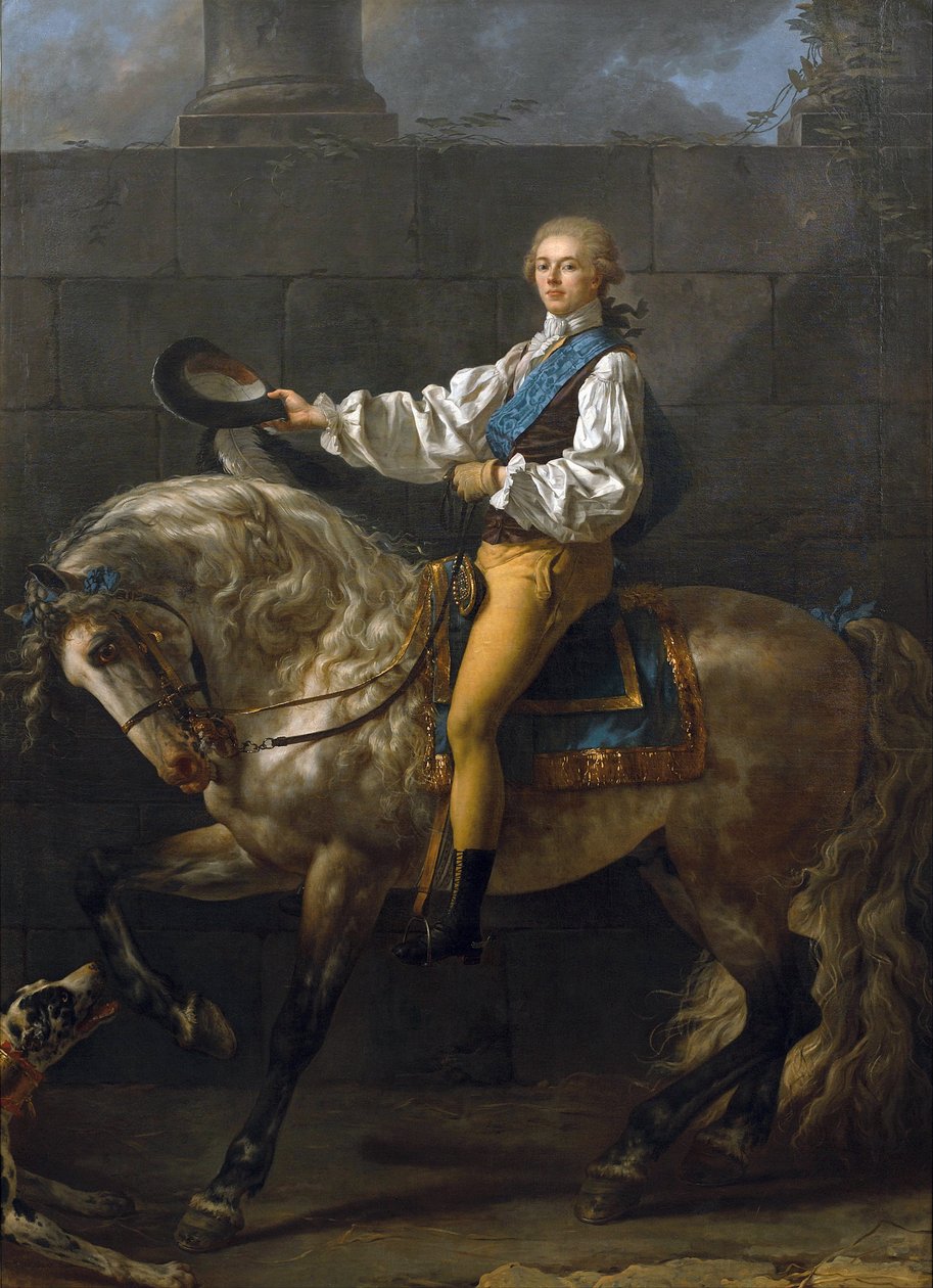 Stanislaw Kostka Potocki (nobre, político, escritor, publicitário, colecionador e patrono polonês) - Retrato equestre de Stanislaw Kostka Potocki (1755-1821) - Pintura de Jacques Louis David (1748-1825) - 1781 - Óleo sobre tela - 304x218 cm - Willano de Jacques Louis David