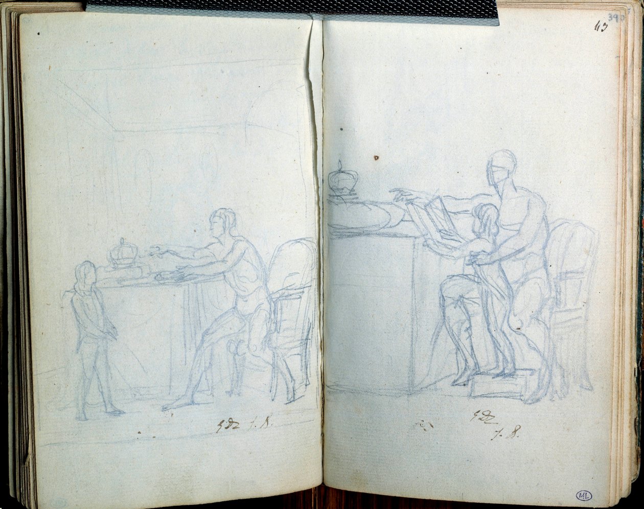 Estudo para o retrato de Luís XVI e do golfinho. Desenho de Jacques Louis David (1748-1825) de Jacques Louis David