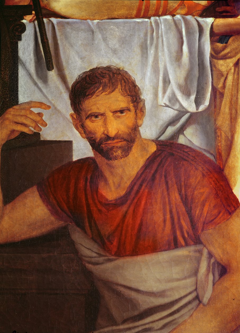 Os Lictores Trazem a Brutus os Corpos de Seus Filhos detalhe do rosto de Brutus, 1789 óleo sobre tela de Jacques Louis David